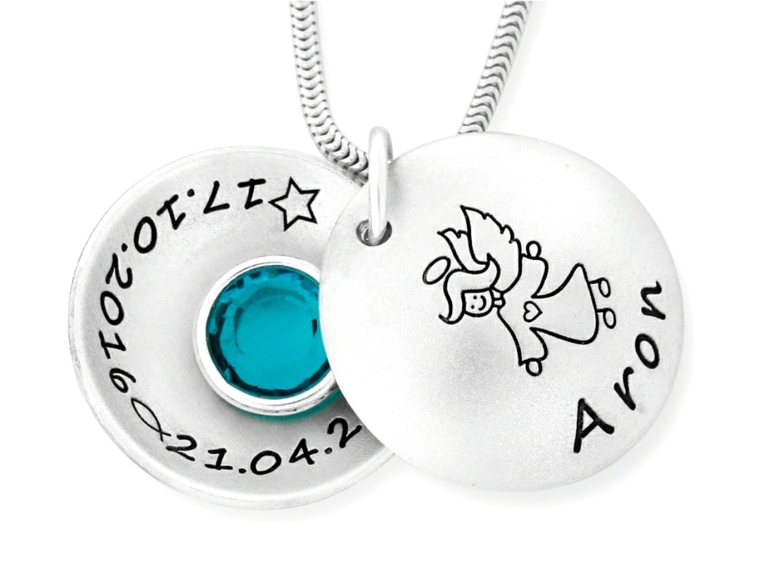 MEDAILLON SCHUTZENGEL NAMENSKETTE 925 SILBER TAUFKETTE GRAVUR JUNGE TAUFSCHMUCK