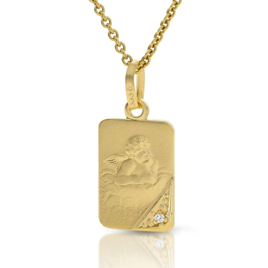 Engel Schutzengel Galwani mit Kette Anhänger – Gold 333er Taufkette Diamant