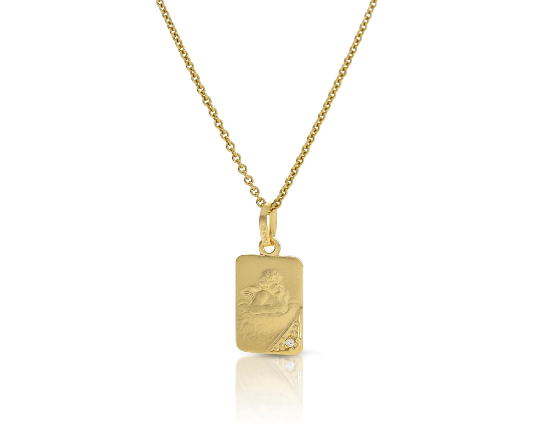 Galwani Schutzengel Engel Gold mit Taufkette Diamant Anhänger Kette – 333er