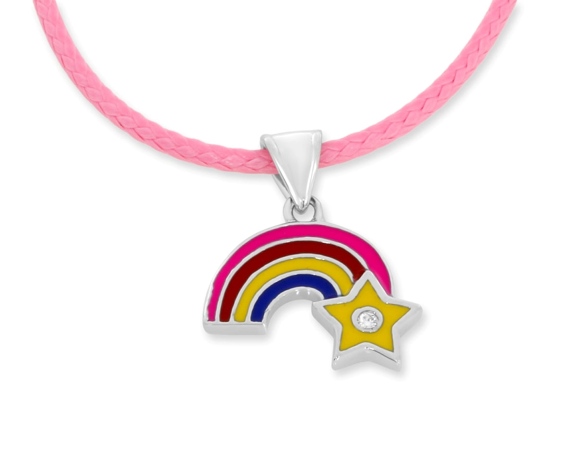 CLEVER SCHMUCK Set Regenbogen Herz Mädchen Halskette Anhänger Kleines Silberherz 9 Mm Bunt Lackiert Glänzend & Kette Erbs 40 Cm Sterling Silber 925 Für Kinder Im Etui Rosa